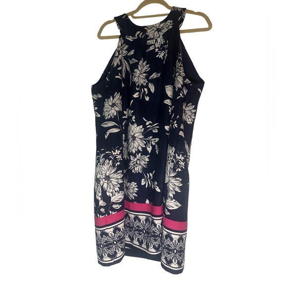 Vintage 14W Jessica Howard Navy and White Floral Dress with Pink Accents - Picture 1 of 4